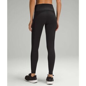 Lululemon Wunder Train High Rise Tight 28" Black Satin Panels W5GC5S Size 6 EUC